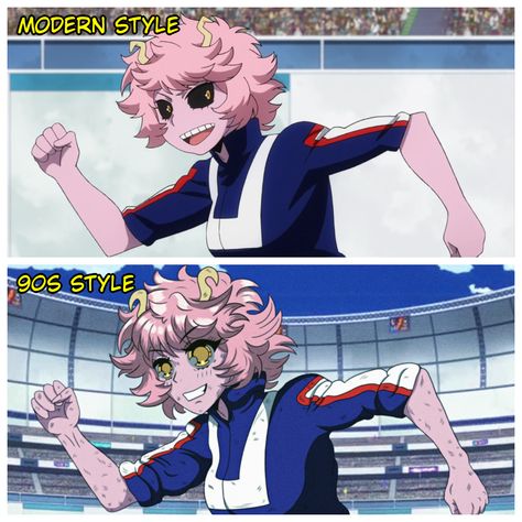 Anime 90s Style, Anime Redraw, Ashido Mina, Modern Anime, Mina Ashido, 90 Anime, Style Anime, My Hero Academia Memes, Anime Book