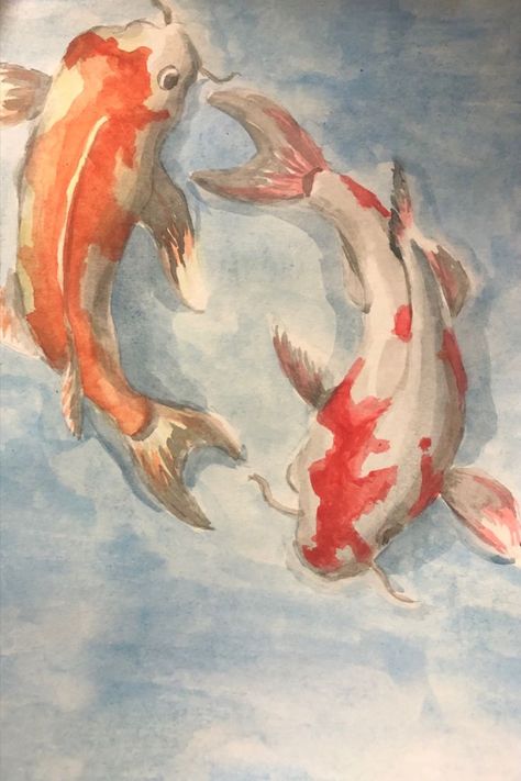 By Theodora Matasaru, 2020. Medium: watercolour on paper. Aesthetic Watercolor Painting, Fish Watercolor Painting, Koi Fish Colors, Koi Fishes, Watercolor Koi Fish, Aesthetic Watercolor, Fish Watercolor, Koi Watercolor, Fish Artwork