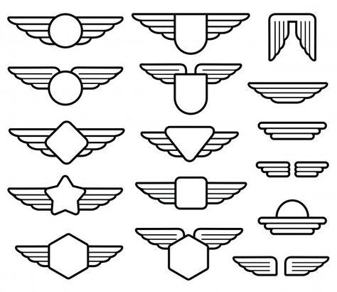 Linear wing army emblems set | Premium Vector #Freepik #vector #frame #star #retro #shield Wings Template, Wings Artwork, Pilot Wings, Cake Tips, Line Vector, Wings Logo, Wings Design, Graphic Editing, Logo Design Inspiration