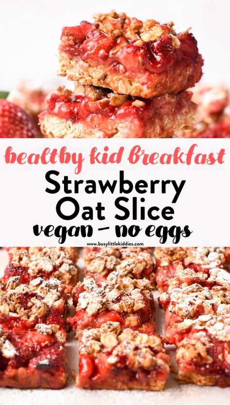 Healthy Strawberry Breakfast, Oat Bars For Toddlers, Strawberry Toddler Recipe, Strawberry Jam Oatmeal Bars, Strawberry Breakfast Bars, Strawberry Oat Bars Toddler, Strawberry Oat Bars, Oat Slice, Oatmeal Squares