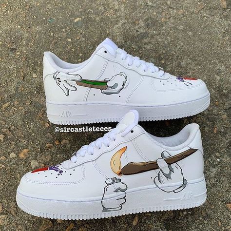 The Best Customised Sneakers on Instagram: “Nike Air Force 1 customs 🔥 How would you name these? Rate from 1-10! 🤔 Follow @customised_culture for more! _ By: @sircastleteees” Custom Sneakers Diy, Custom Painted Shoes, Custom Shoes Diy, Nike Shoes Air Force, White Nike Shoes, Shoe Ideas, Brand Ideas, Custom Nike Shoes, Shoes Diy