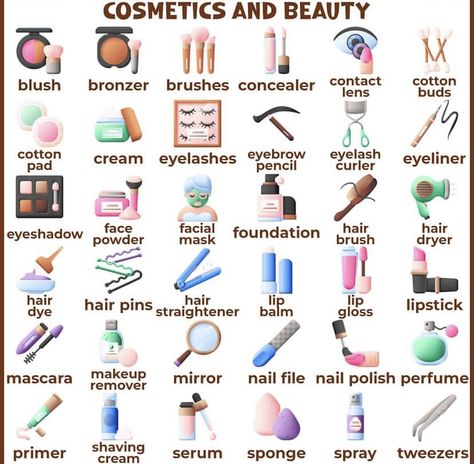 Makeup Vocabulary, Makeup Names, Alat Makeup, Bronzer Brush, Mirror Nails, Face Facial, Food Ads, Lip Hair, English Vocabulary Words Learning