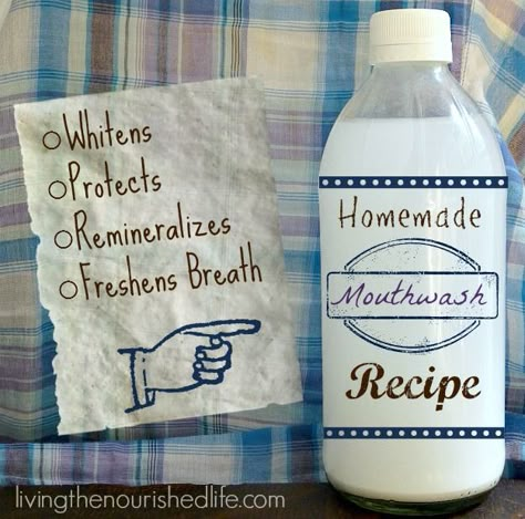 Homemade Mouthwash Recipe for Whitening and Remineralizing - The Nourished Life Mouthwash Recipe, Diy Mouthwash, Homemade Mouthwash, Homemade Toothpaste, Pasta Dental, Whiten Teeth, Homemade Products, Homemade Beauty, Homemade Remedies