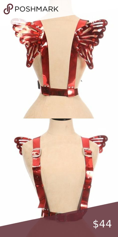 Daisy Corsets Red Butterfly Wing Body Harness Gorgeous Red Metallic Fabric Chrome Hardware Adjustable shoulder straps Adjustable Waist Straps  Check out our other listings for the matching skirt!  Style HAR-213  Festival Clothing, Festival Wear, Ravewear, Rave Wear, Festival Outfit, EDC, EDC Clothing, Body Harness, Harness, Festival Top, Burning Man Daisy Corsets Accessories Outfit Edc, Edc Outfits, Red Butterfly, Festival Clothing, Butterfly Wing, Body Harness, Chrome Hardware, Festival Tops, Skirt Style