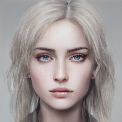 Artbreeder Blonde Hair Green Eyes, Short White Hair, Long White Hair, Hxh Characters, Female Character Inspiration, Digital Portrait Art, White Blonde, Gray Eyes, White Eyes