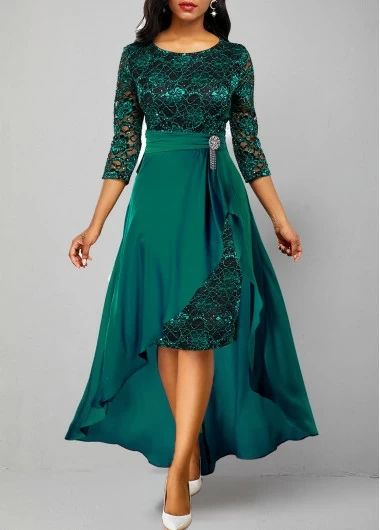 ROTITA Lace Patchwork Turquoise 3/4 Sleeve Dress | Rotita.com - USD $48.98 2 Piece Lace Dress, Lace Wedding Guest Dress, Women Lace Dress, Lace Party Dresses, Turquoise Dress, Lace Patchwork, Lace Dress Long, Maxi Robes, Maxi Dress Green