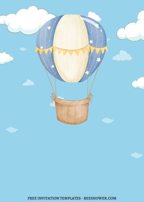 Free Hot Air Balloon Printable, Hot Air Balloon Invitation Template, Birthday Invitation Template Free Editable, Hot Air Balloon Background, Hot Air Balloon Printable, Hot Air Balloon Theme, Hot Air Balloon Invitation, Template Box, Christening Invitations Boy