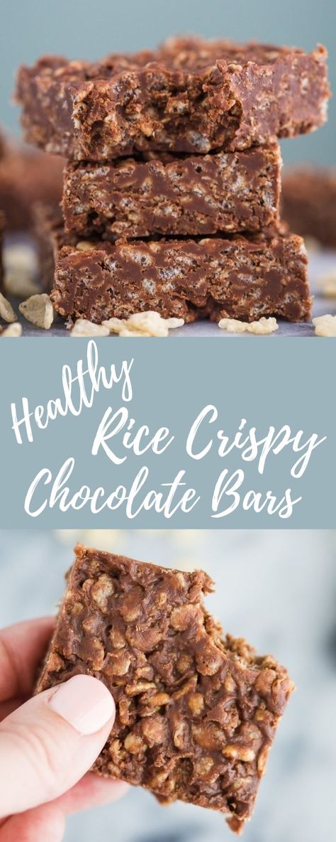 Rice Crispy Chocolate, Protein Rice Crispy Treats, Healthy Chocolate Bars, Chocolate Rice Crispy Treats, Chocolate Rice Crispy, Rice Crispy Bars, Vegan Bars, Glutenfri Baking, Easy Candy