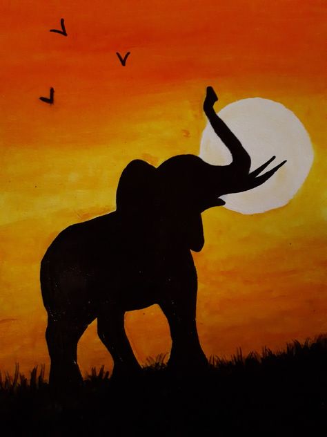 Sunset Canvas Painting, Elephant Silhouette, Elephants Never Forget, Colorful Things, Tinta China, Africa Art, Arts Ed, An Elephant, Silhouette Art