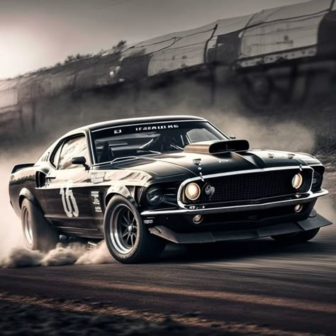 Ein wunderschönes Schwarz/Weiß Bild eines atemberaubenden 1969 Ford Mustang Boss 429 auf der Rennstrecke. 1969 Ford Mustang, Mustang 1969, Ford Mustang 1969, Ford Mustang Classic, Tokyo Drift Cars, Vintage Mustang, Ford Mustang Boss, Fast Sports Cars, Ford Mustang Shelby Gt500