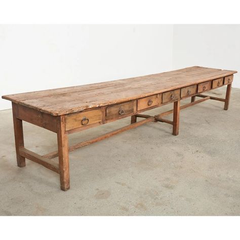 18th Century Monumental French Pine Drapers Table Store Display | Chairish Drapers Table, Wooden Dining Table Rustic, Farm Dining Table, Trestle Tables, French Rustic, Freestanding Kitchen, Traditional Table, Wood Artist, Trestle Table