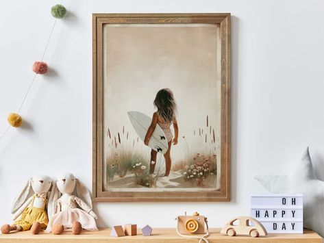 Surfer Girl Decor, Surfing Nursery Decor, Beach Girl Room Decor, Surfing Print Girl, Little Girl & Surfboard, Printable Surfer Wall Art Kids - Etsy Canada Surfboard Printable, Beach Girl Room, Surfer Wall Art, Surf Nursery, Girl On The Beach, Surfer Girls, Girl Room Decor, Wall Art Kids, Girl Decor