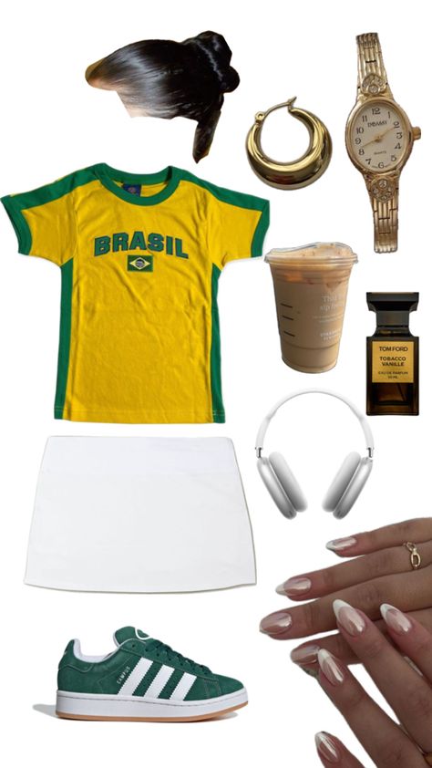 #brazil #braziljersey #soccerjersey #aesthetic #aestheticoutfit #inspo #outfitinspo Brazil Outfit, Brazil