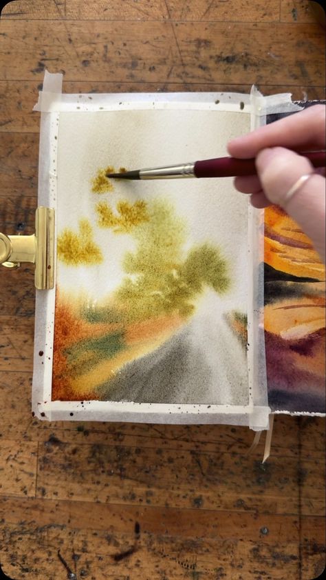 Sarah Cray | Another mini version of a November @letsgomakeart project in my @bellaclassicaartjournals. If you want to learn how to make your own... | Instagram Atmospheric Painting, Polina Bright, Sarah C, Watercolor Cards, How To Paint, Instagram A, Make Your Own, Step By Step, Make It Yourself