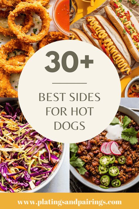 Hot dogs always make for an ideal summer meal. Here are some quick and easy sides for hot dogs that are sure to delight at your next BBQ! Side For Burgers And Hot Dogs, Sides For Hot Dogs, Hot Dog Sides, Beer Chili Recipe, Best Sides, Baked Potato Bar, Autumn Side Dishes, Chili Dogs, Summer Meal