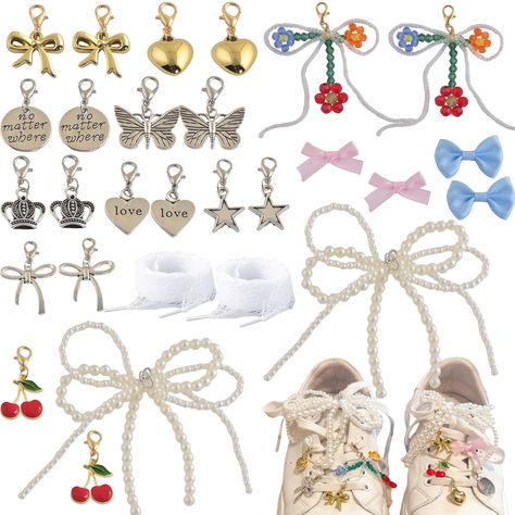 PRICES MAY VARY. Stylish Unique Design Shoe Charms for Sneakers Includes 1 Pair of Pearl and Bowtie Designs, 1 Pair of Lace Shoelaces, and 12 Pair of Shoe Charms, Perfect for Any Standard-sized Shoelaces. These Shoe Charms for Sneakers Add Elegance and Style, Allowing You to Effortlessly Customize Your Footwear with Personalized Flair. Shoe Charms for Sambas Convenient Installation Design Featuring An Easy-to-use Lobster Clasp, These Pins for Sambas Are Simple to Install. Whether On Shoelaces, Handbags, Hats, Collars, Dresses, Or Belts, You Can Instantly Upgrade Your Accessories and Create Your Own Distinctive Look with Just One Quick Clip. Shoe Lace Charms for Sneakers Wide Application Scenarios These Versatile Shoe Pins for Sambas Are Perfect for Sneakers, Flats, And Other Footwear. They Sambas Pins, Lace Shoelaces, Shoe Lace Charms, Sneaker Charms, Shoes Charm, Shoelace Charms, Lace Charms, 3d Printing Fashion, Samba Shoes