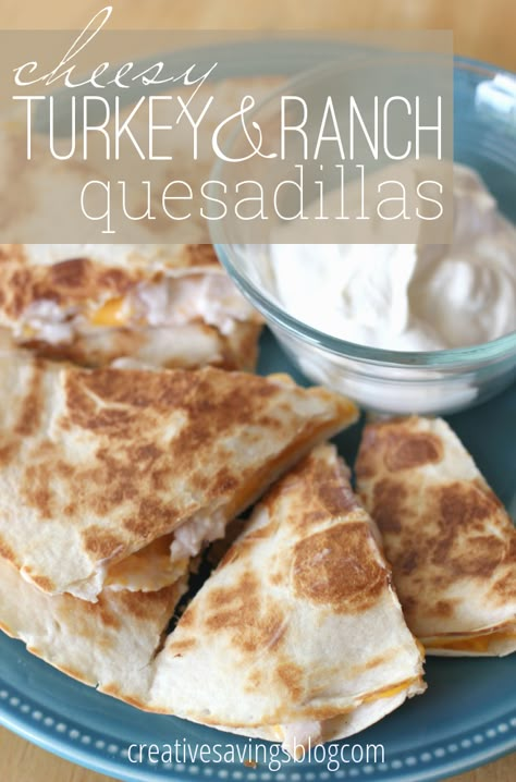 Cheesy Turkey and Ranch Quesadillas Cheesy Turkey, Dinner Rice, Turkey Lunch, Turkey Lunch Meat, Thanksgiving Leftover Recipes, Turkey Cheese, Leftover Turkey Recipes, Turkey Dishes, Thanksgiving Leftovers