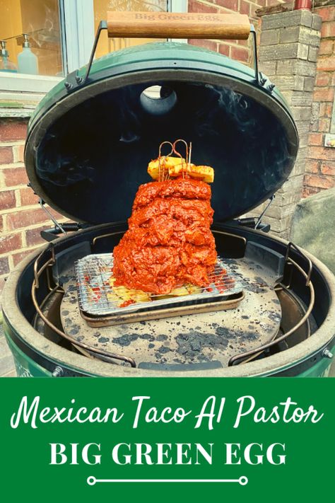 Mexican Taco Al Pastor on the Big Green Egg - Thyme for Motherhood Big Green Egg Pulled Pork, Taco Al Pastor, Mexican Pulled Pork, Big Green Egg Grill, Green Egg Grill, Big Green Egg Recipes, The Big Green Egg, Egg Grill, Green Egg Recipes