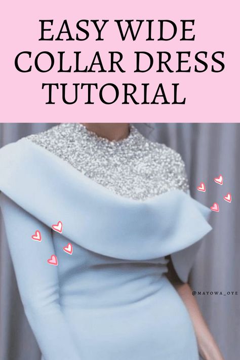 How to draft and sew a pretty dress with wide collar Simple Dress Collar, Collar Patterns For Dresses, Ankara Dress Styles With Collar, How To Sew A Collar On A Dress, Coperate Gowns For Work, How To Make Collar Neck, Sewing Collars Neckline, Easy Dress Sewing Patterns, Sewing Collars