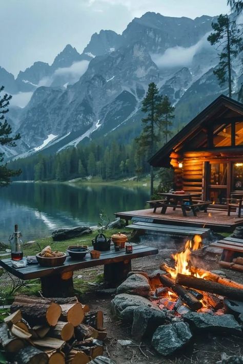 Camping Goals, Lodge Aesthetic, Outdoor Pics, Rustic Houses, Dream Cabin, Romantic Images, Dream Cottage, Log Cabin Homes, Mountain Life