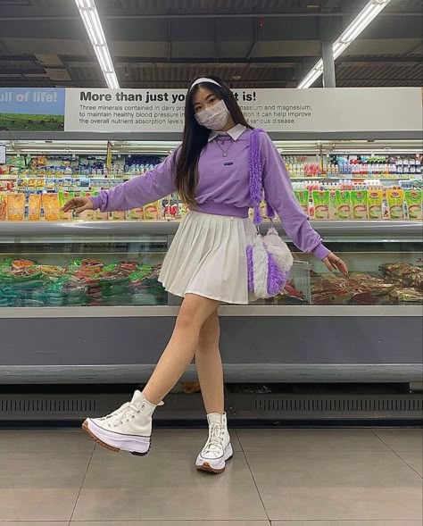 Soft Girl Aesthetic Outfit, Soft Girl Style, Rok Mini, Soft Girl Outfits, Purple Fits, Purple Girls, Purple Outfits, Looks Chic, Kawaii Clothes