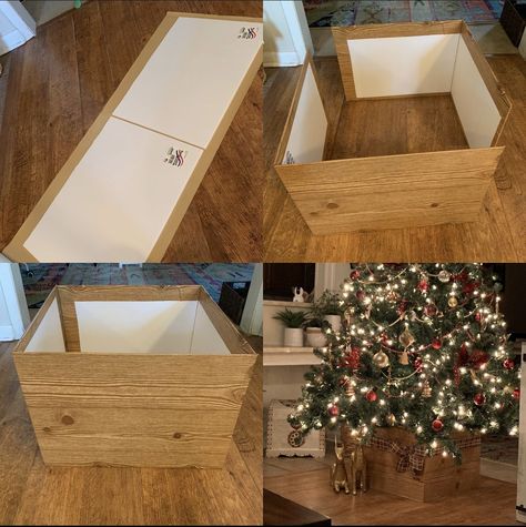 Diy Christmas Tree Box Collar, Christmas Tree Cardboard Box Stand Diy, Diy Christmas Tree Base Cover, Christmas Tree Cover Base, Diy Tree Collar Dollar Store, Diy Tree Base, Christmas Tree Bottom Cover, Tree Base Ideas, Diy Tree Collar