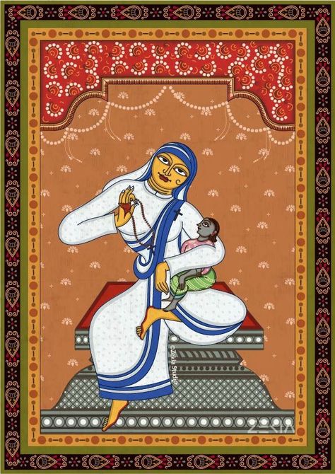 Mother Teresa, an Albanian born Roman Catholic nun who devoted her life preaching the message of compassion, selflessness, peace was a ray of hope and life to millions of the poor and the needy around the world. Her selfless charitable work made her an inspiring and influential figure. Illustrations Of Women, Art Forms Of India, Ray Of Hope, Lovely Illustrations, Contemporary Folk Art, 3d Wall Painting, Give Hope, Egyptian Queen, Indian Painting