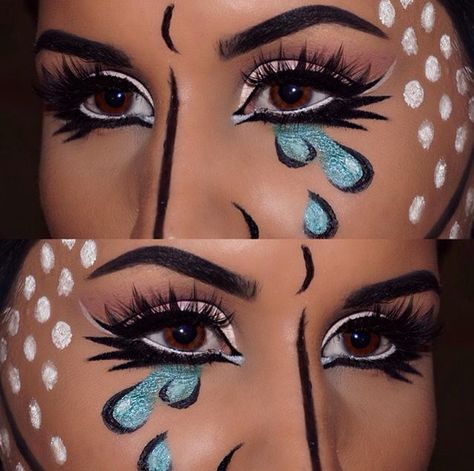 Halloween Pop art makeup Pop Art Makeup Looks, Pop Art Eye Makeup, Make Up Karakter Simple, Comic Style Makeup, 2d Makeup, Simple Pop Art Makeup, Pop Art Face Paint, Pop Art Makeup Ideas, Pop Art Costume Makeup