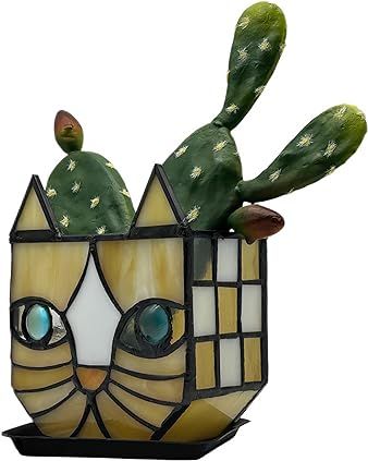 Amazon.com: Entlityful: STAINED GLASS FLOWERPOTS Cute Pots For Plants, Air Plant Art, Container Decoration, Cute Pots, Pots For Indoor Plants, Cat Planter, Cat Stain, Cat Plants, Flower Pot Crafts