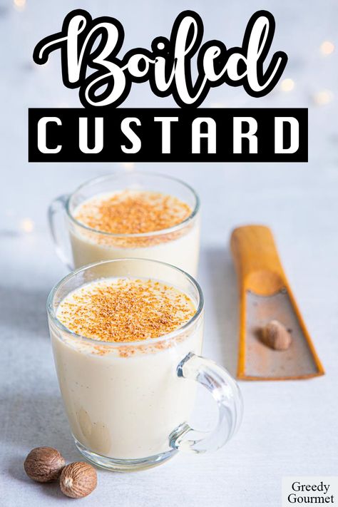 A wonderful winter drink from the South which is perfect for holiday season. This Boiled Custard recipe has simple ingredients put together to make a magical taste. You only need eggs, milk, cream sugar and vanilla. Making this recipe requires patience and timing. Try this drink with your family! #boiledcustard#boiled#custard#southerndrink#winterdrink#dessertdrink#deliciousdessertdrink#beverage#drinks Holiday Custard Drink, Boiled Custard Drink, Homemade Boiled Custard, Boiled Custard Southern, Boiled Custard Recipe, Boiled Custard, Custard Recipe, Winter Drink, Custard Recipes