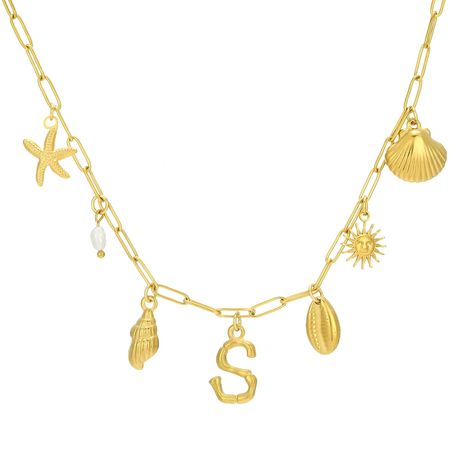 PRICES MAY VARY. Charms Necklace: This Gold Initial Charm Necklace for Women features a delightful array of beach-themed charms, including starfish, seashells, pearls, and sun motifs, along with personalized initial charms. It's a perfect blend of coastal and personal style, ideal for beach lovers. High-Quality Stainless Steel: The necklace is made from durable stainless steel with an 18K gold plating, ensuring longevity and resistance to tarnish. The paperclip chain design adds a trendy and mod Beach Charm Necklace, Necklace For Women Gold, Necklace Stack, Charms Necklace, Starfish Necklace, Charm Necklace Silver, Women Beach, Summer Necklace, Chain Design