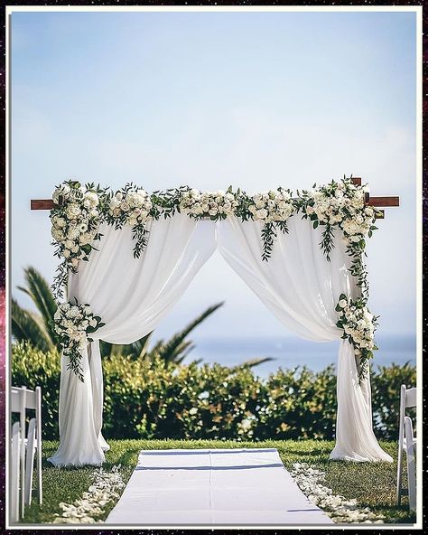 Looking for the perfect backdrop for your big day? Check out these 12 stunning wedding arch ideas that will add a touch of elegance to your ceremony. From rustic wooden arches to lush floral designs, there's something here for every style and budget. Say "I do" in style with these gorgeous wedding arch ideas! Wedding Ceremony Arch, Wedding Arbour, Wedding Altars, Wedding Congratulations, Outdoor Wedding Decorations, Ceremony Arch, Ceremony Backdrop, Wedding Aisle, Wedding Ceremony Decorations