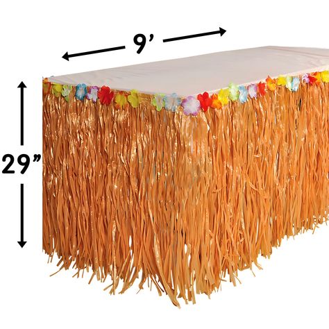 RINCO Luau Natural Color Grass Table Skirt Decoration with Tropical Flowers, 9' x 29", Party Supplies - Amazon Canada Island Party Decorations, Spongebob 25th Birthday Party, Aloha Party Ideas, 19th Birthday Party Ideas, Polynesian Party, Luau Birthday Party Ideas, Hawaiian Luau Birthday Party, Aloha Cake, 23rd Birthday Party