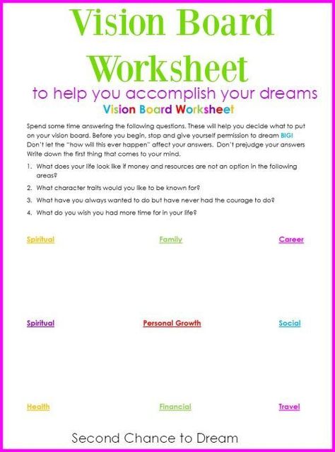 Second Chance to Dream: Vision Board Worksheet #dreams #visionboard #success Vision Board Worksheet, Vision Board Workshop, Vision Boarding, How To Believe, Vision Board Party, Goal Board, Vision Board Goals, Making A Vision Board, Miracle Morning