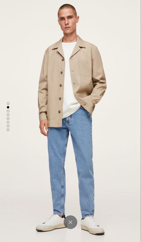 Beige Overshirt Men Outfit, Beige Jacket Outfit Men, Longsleeves Outfit Men, Outfit Sobrecamisa, Cafe Clothes, Minimalist Outfit Men, Dr Martens Men Outfit, Beige Jacket Outfit, Mens Outfits Casual