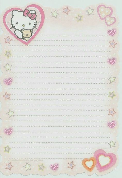 Hello Kitty Writing Paper, Sanrio Notes Template, Sanrio Journal Page, Cute Stationary Printable, Diary Page Template, Sanrio Journal, Hello Kitty Journal, Sanrio Paper, Sanrio Notebook