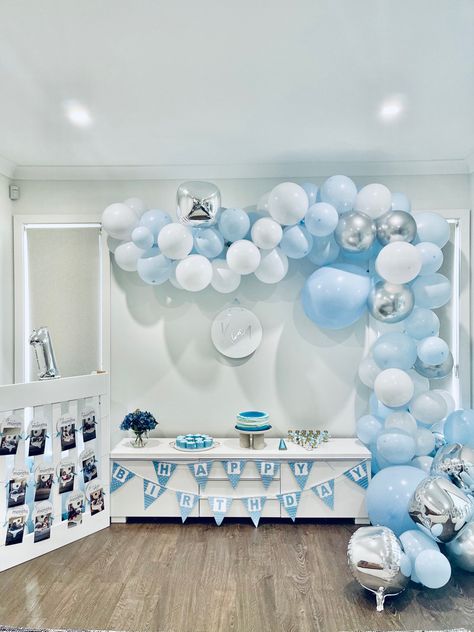 Sky Blue Birthday Party Decorations, Pastel Blue Birthday Decorations, Sky Blue Birthday Theme, Preppy Blue Birthday Party, Light Blue Bday Party, Light Blue Birthday Party Ideas, Blue 13th Birthday Party Ideas, Light Blue And White Graduation Party Ideas, Light Blue Decorations Party