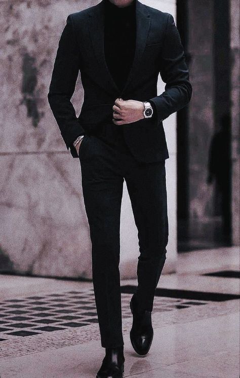 Best Suits For Men, All Black Suit, Black Outfit Men, Stylish Mens Suits, Mens Smart Casual Outfits, Slim Fit Suit Men, Best Suits, Classy Suits, Classy Outfits Men