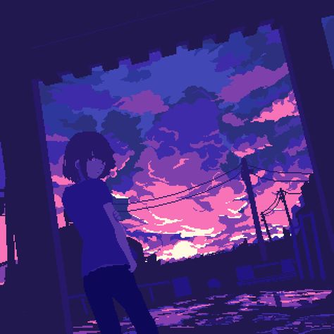 Sunset Pixel Art Gif, Pixel Art Pfp, Sunset Banner, Pixelart Anime, Pixel Art Gif, Gif Pixel, Pixel City, Pixel Gif, Piskel Art