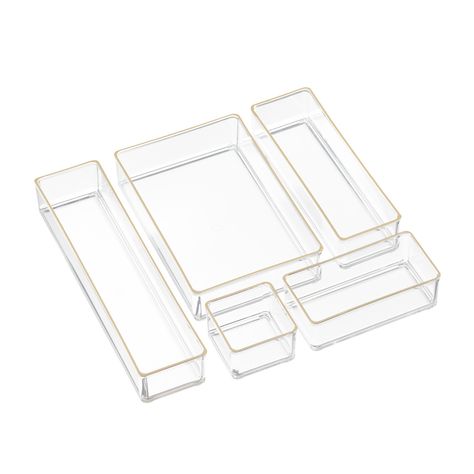 Clear Acrylic Stackable Drawer Organizers Set of 5 | The Container Store Bathroom Drawer Organizers, Organization For Drawers, Room Decor Wishlist, Clear Organization Containers, Organization Containers, Small Glass Containers, Preppy House, Room Wishlist, Bathroom Drawer Organization