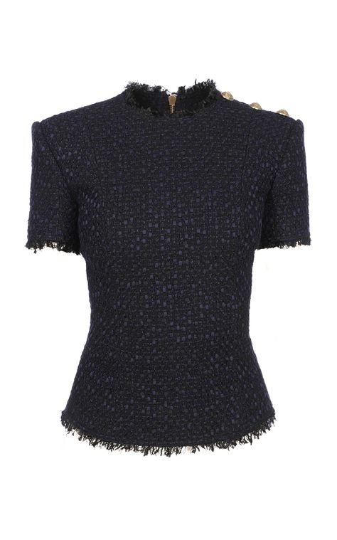 Balmain Short Sleeved Tweed Top Balmain Tweed, Balmain Fashion, Balmain Clothing, Balmain Collection, Tweed Top, Future Clothes, Looks Chic, Basic Outfits, Designer Outfits Woman