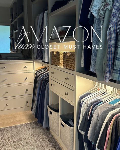 Easy closet upgrades from Amazon to create a luxe and custom feel for less! Closet organization, closet must haves, lighting, luxe closet upgrades, upgrades home decor, house decor, interior, home storage, home organization Amazon Closet Must Haves, Luxe Closet, Closet Must Haves, Easy Closet, Nightstand Styling, Elevated Home, Guest Bedroom Design, Organization Closet, Simple Closet