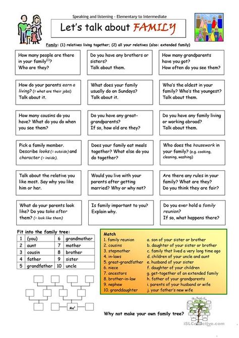 Speaking Activities English, Family Worksheet, Esl Teaching Resources, English Teaching Materials, Worksheets Kindergarten, Conversation Cards, Kindergarten Lesson Plans, Speaking Activities, Conversational English