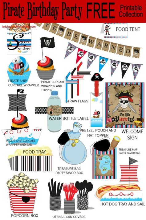 Kids Pirate Birthday Party FREE Printable Collection What's Your Pirate Name Free Printable, Pirate Birthday Party Favors, Pirate Birthday Food, Free Pirate Printables, Pirate Party Printables, Pirate Printables, Pirate Banner, Kids Pirate Party, Mermaids And Pirates