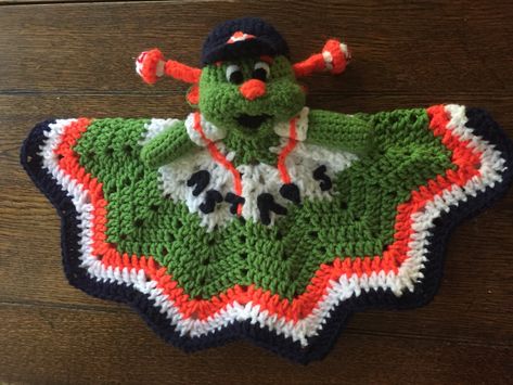 Crochet custom Orbit Lovey from the Houston Astros #crochet #crochetlovey #lovey #crochetsports #crochetbaseball #crochetastros #astros #astrosbaseball #crochetboy #babyboygifts #baseballbaby #orbit #crochetmascot Houston Astros Crochet, Astros Baseball, Crochet Lovey, Crochet Idea, Baseball Baby, Crochet Inspo, Crochet Animal, Crochet For Boys, Animal Patterns