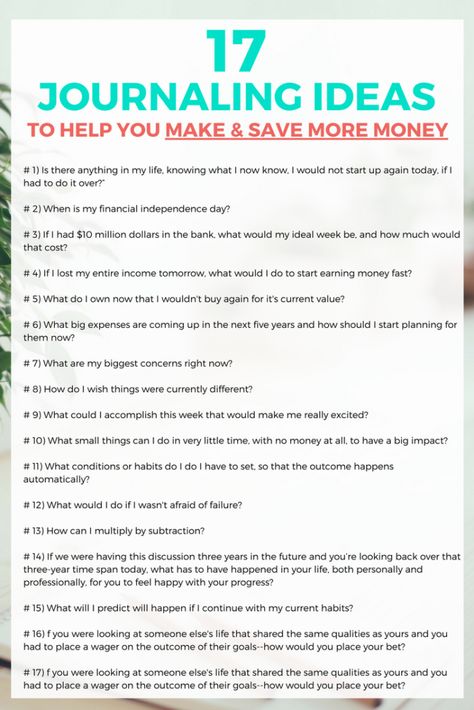 CLICK THROUGH to get 17 powerful questions and journal prompts to help you make and save more money. Take control of your finances today! Budgeting Journal, Financial Journal, Finance Journal, Powerful Questions, Daily Journal Prompts, Finance Binder, Personal Growth Motivation, Writing Therapy, Writing Challenge