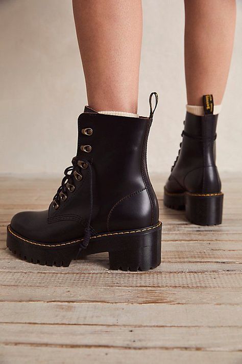 Dr. Martens Leona Platform Ankle Boots at Free People in Black, Size: US 9