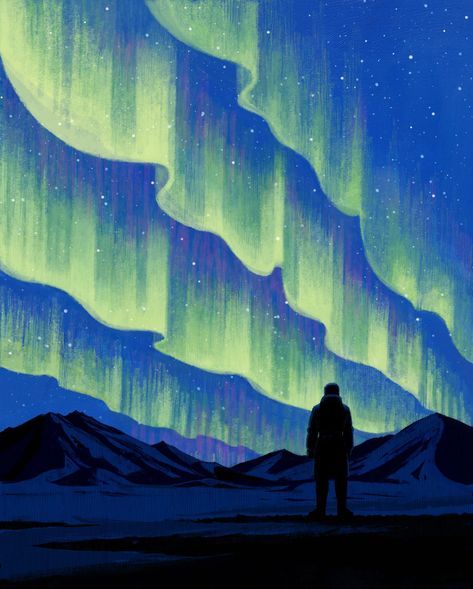 Self-Isolated at the End of the World - The New York Times Admiral Byrd, Northern Lights Art, Japan Illustration, The End Of The World, Up Book, Dog Sledding, The Night Sky, End Of The World, Light Art