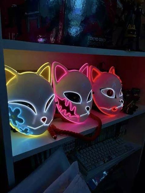 Demon Slayer Mask, Anime Bedroom Ideas, Symbol Of Courage, Kitsune Mask, Otaku Room, Led Mask, Anime Decor, Anime Accessories, Anime Room