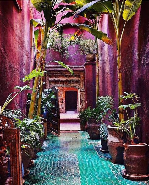 Moroccan Bathhouse, Moroccan Garden, Moroccan Interior Design, Riad Marrakech, Bedroom Ensuite, Amazing Homes, Moroccan Interiors, Secret Gardens, Outdoor Pots